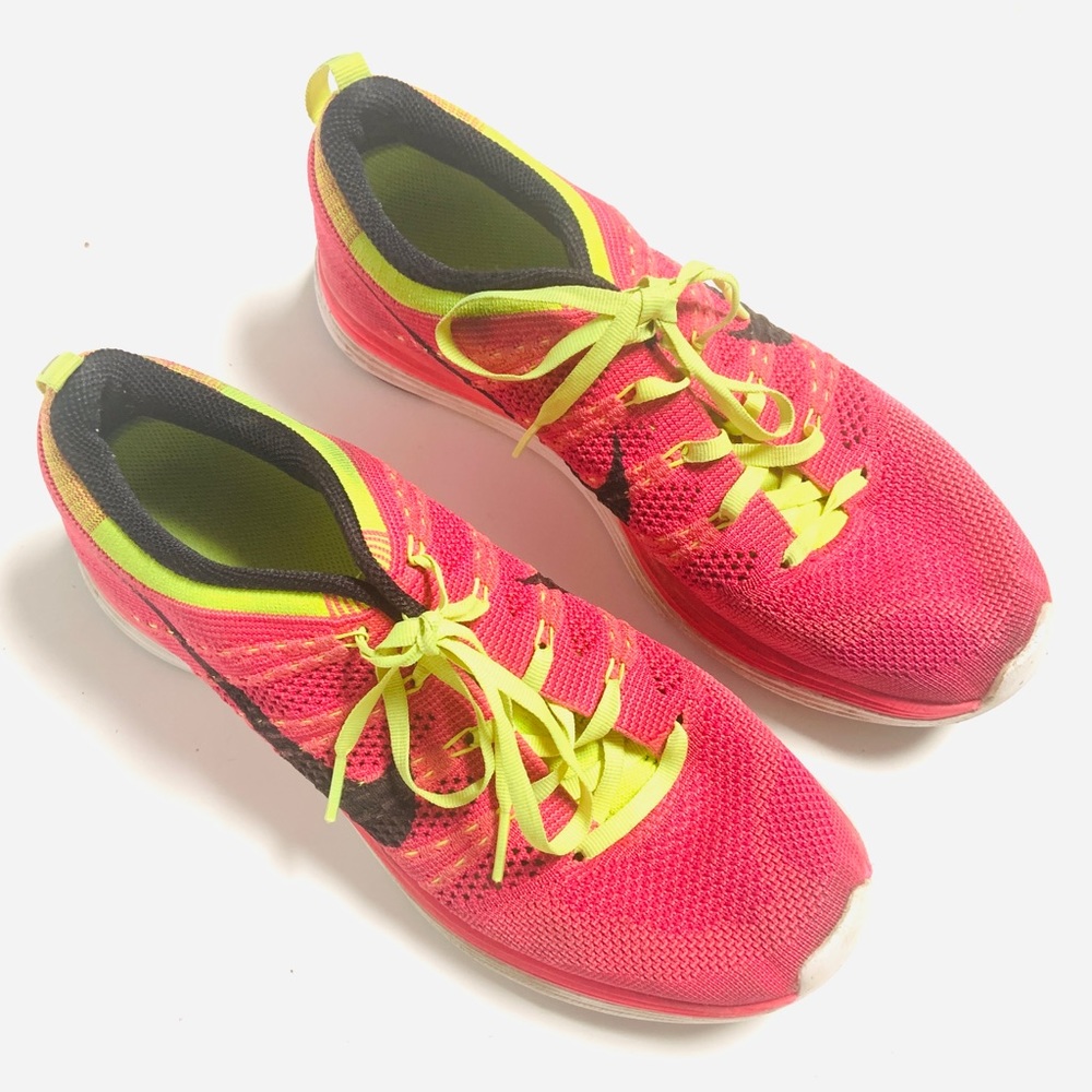 Nike Women's Pink and Green Lunarlon Running Shoes